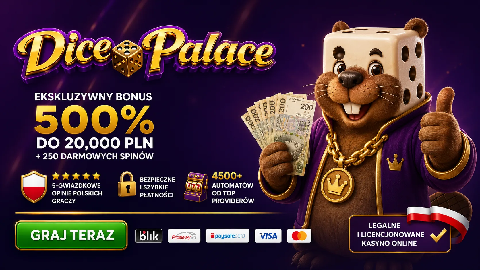 Dice Palace kasyno online — bonus powitalny 500% do 20 000 zł i 250 darmowych spinów